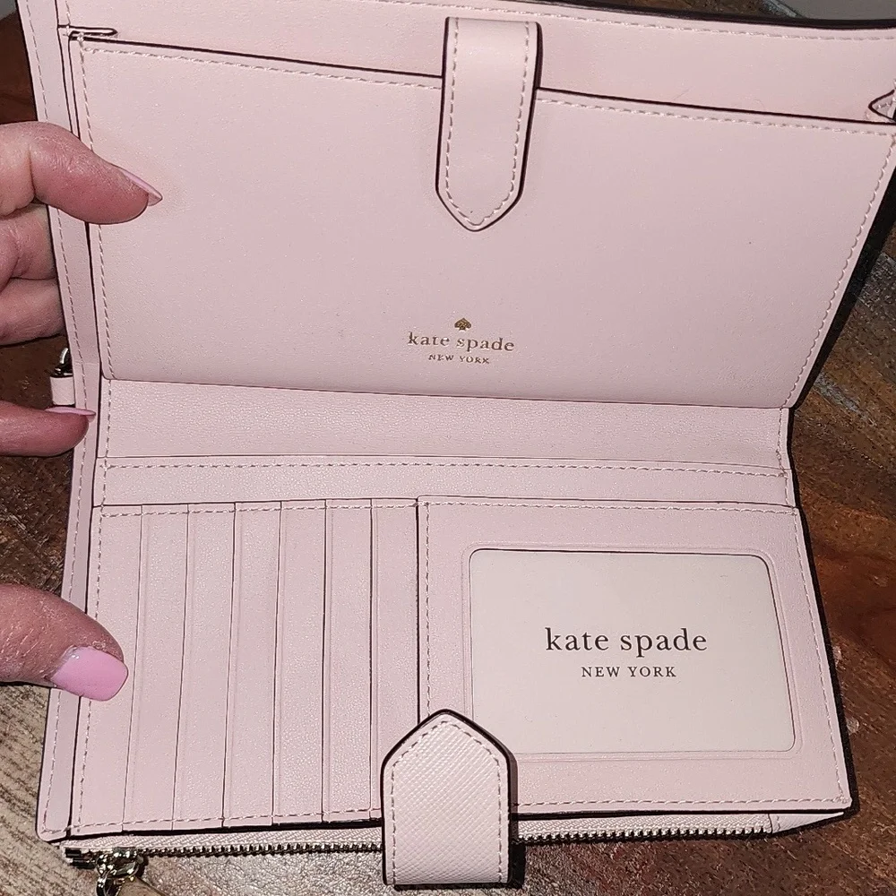Kate Spade New York Leather Pink Stars Sparkle Wallet Clutch Wristlet